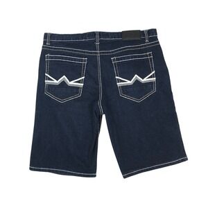 True Luck Mens Dark Wash Denim Shorts Contrast Stitch Size 36 Y2K Western Cowboy